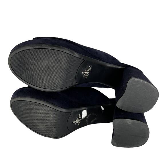 Prada Suede Navy Platform Heeled Mules - Picture 11 of 11